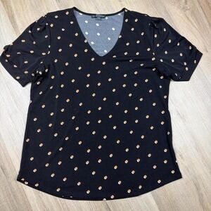 Adrianna Papell V-neck Polka Dot Short Sleeve Blouse. Size Medium